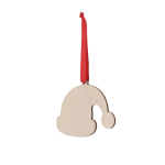 Décoration en forme de bonnet de Noël en bois avec un ruban rouge couleur bois première vue