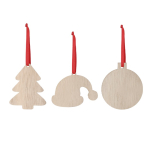Décoration en forme de bonnet de Noël en bois avec un ruban rouge deuxième vue