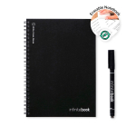 Carnet réutilisable couverture souple et stylo-feutre A5 pages lignées couleur noir quatrième vue
