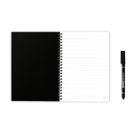 Carnet réutilisable couverture souple et stylo-feutre A5 pages lignées couleur noir