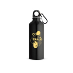 Bouteille en aluminium recyclé avec mousqueton coloré 530ml couleur noir image avec logo
