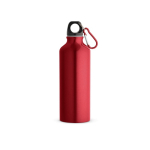 Bouteille en aluminium recyclé avec mousqueton coloré 530ml couleur rouge