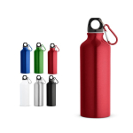Bouteille en aluminium recyclé avec mousqueton coloré 530ml diverses couleurs
