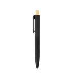 Stylo en plastique recyclé avec bouton poussoir en bambou, encre bleue couleur noir