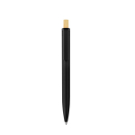 Stylo en plastique recyclé avec bouton poussoir en bambou, encre bleue couleur noir deuxième vue