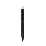 Stylo en plastique recyclé avec bouton poussoir en bambou, encre bleue couleur noir
