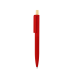 Stylo en plastique recyclé avec bouton poussoir en bambou, encre bleue couleur rouge première vue