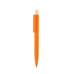 Stylo en plastique recyclé avec bouton poussoir en bambou, encre bleue couleur orange première vue