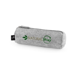 Trousse cylindrique en feutre recyclé avec fermeture éclair couleur gris clair image avec logo