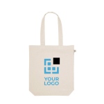 Sac de courses en coton recyclé et polyester à anses longues 280 g/m² avec zone d'impression