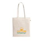 Sac de courses en coton bio avec anses longues 180 g/m² couleur naturel image avec logo