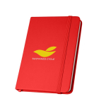 Carnet à couverture rigide partiellement recyclé A5 pages lignées couleur rouge image avec logo
