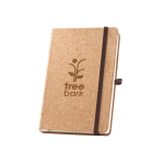 Carnet A5 en liège, marque-page et porte-stylo pages blanches couleur naturel image avec logo