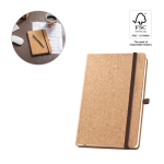Carnet A5 en liège, marque-page et porte-stylo pages blanches diverses couleurs