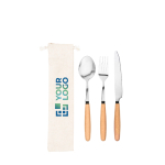 Set de 3 couverts en bois d'acacia et acier inoxydable avec zone d'impression