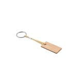 Porte-clés rectangulaire en bambou avec cordon et anneau en métal couleur naturel