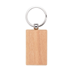 Porte-clés rectangulaire en bois de hêtre avec anneau en métal couleur naturel première vue