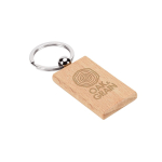Porte-clés rectangulaire en bois de hêtre avec anneau en métal couleur naturel image avec logo