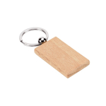 Porte-clés rectangulaire en bois de hêtre avec anneau en métal couleur naturel