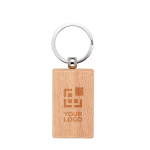 Porte-clés rectangulaire en bois de hêtre avec anneau en métal avec zone d'impression