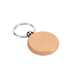 Porte-clés rond en bois de hêtre naturel avec anneau en métal couleur naturel