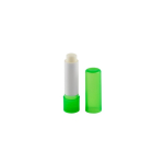 Baume à lèvres végan à la vanille avec emballage transparent couleur vert clair