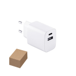 Adaptateur secteur en plastique recyclé avec deux ports USB diverses couleurs