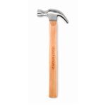Marteau de menuisier classique en bois avec tête en acier couleur bois vue avec zone d'impression