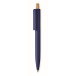 Stylo monochrome avec bouton en bambou et encre bleue couleur bleu