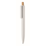 Stylo monochrome avec bouton en bambou et encre bleue couleur blanc