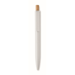 Stylo monochrome avec bouton en bambou et encre bleue couleur blanc troisième vue
