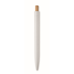 Stylo monochrome avec bouton en bambou et encre bleue couleur blanc quatrième vue