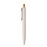 Stylo monochrome avec bouton en bambou et encre bleue couleur blanc cinquième vue