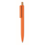Stylo monochrome avec bouton en bambou et encre bleue couleur orange