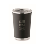 Verre en acier inoxydable avec housse amovible en similicuir 350ml couleur noir vue avec zone d'impression