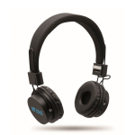 Écouteurs sans fil pliables avec microphone intégré couleur noir vue avec zone d'impression