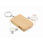 Porte-clés avec câbles de charge et coque en bambou couleur bois