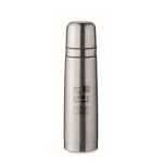 Thermos inox recyclé avec 2 tasses intégrées dans le couvercle 750ml couleur argenté mat vue avec zone d'impression