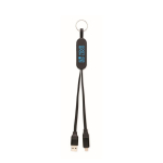 Porte-clés et support pour téléphone avec câbles de charge de 26 cm couleur noir vue avec zone d'impression