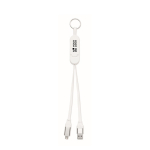 Porte-clés et support pour téléphone avec câbles de charge de 26 cm couleur blanc vue avec zone d'impression