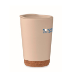 Gobelet à emporter double paroi avec détail en liège à la base 300ml couleur beige vue avec zone d'impression