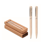 Set de 2 stylos en paille de blé avec encre bleue et graphite couleur beige vue avec zone d'impression