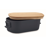 Lunchbox avec couvercle en bambou et 2 clips latéraux 700ml couleur bleu marine deuxième vue