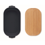 Lunchbox avec couvercle en bambou et 2 clips latéraux 700ml couleur bleu marine troisième vue