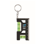 Porte-clés avec double niveau à bulle, règle et base magnétique couleur noir vue avec zone d'impression
