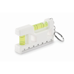 Porte-clés avec double niveau à bulle, règle et base magnétique couleur blanc
