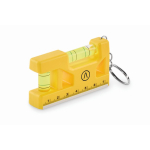 Porte-clés avec double niveau à bulle, règle et base magnétique couleur jaune vue principale