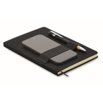 Carnet et stylo avec bande élastique et pages lignées A5 couleur noir deuxième vue