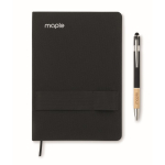 Carnet et stylo avec bande élastique et pages lignées A5 couleur noir vue principale