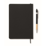 Carnet et stylo avec bande élastique et pages lignées A5 couleur noir septième vue